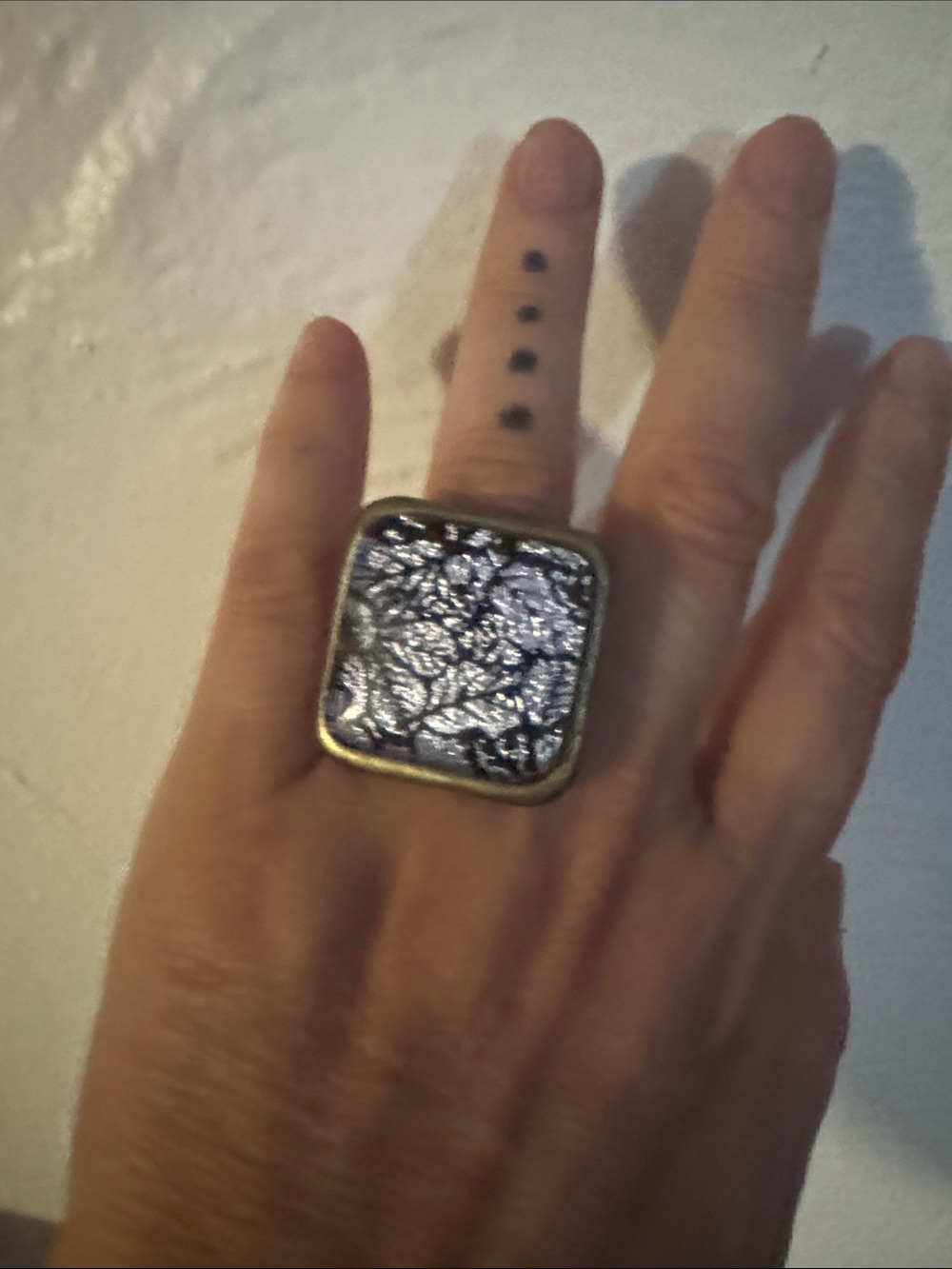 Statement Square Silver Mosaic Ring - Womens Accessories